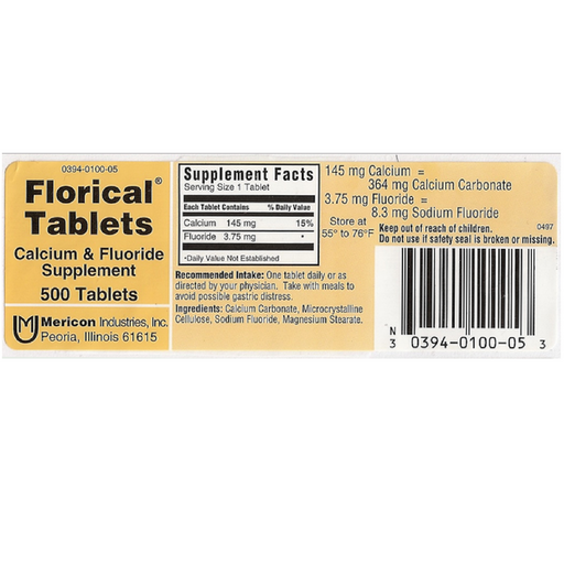 Florical Calcium and Fluoride Supplements Tablets 500 ea