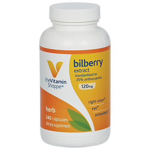 The Vitamin Shoppe Bilberry Extract 120MG, Antioxidant That Promotes Eye, Night Vision  Blood Circulation Health, Standardized to 25 Anthocyanins (240 Capsules)