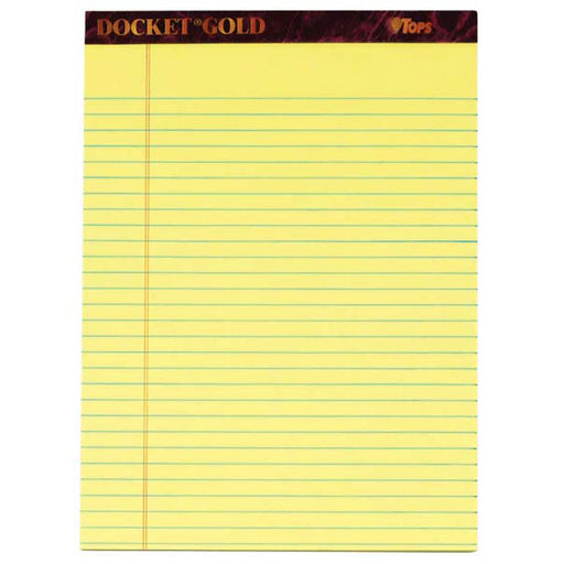 TOPS Docket Gold Legal Pad, 8-1/2 in. x 11-3/4 in., Canary, 12-count