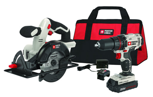 PORTER CABLE 20-Volt Max Lithium-Ion 1/2-Inch Cordless Drill & 5 1/2-Inch Circular Saw, PCCK612L2