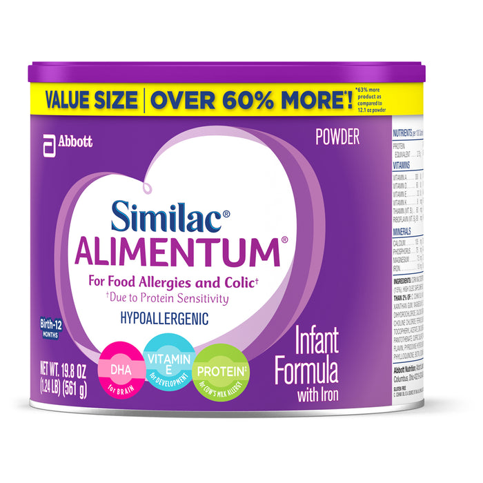 Similac Alimentum Hypoallergenic Infant Formula for Food Allergies and Colic, Baby Formula, Value Size Powder, 19.8 ounces