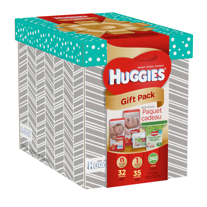 HUGGIES Gift Pack: Newborn Diapers + Size 1 Diapers + Huggies Natural Care Wipes