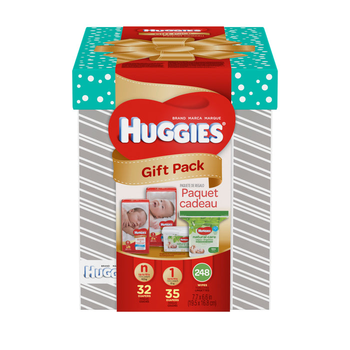 HUGGIES Gift Pack: Newborn Diapers + Size 1 Diapers + Huggies Natural Care Wipes