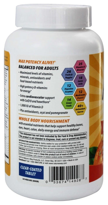 Natures Way Alive! Max3 Daily Multivitamin Energizer Supplement 180 Tablets