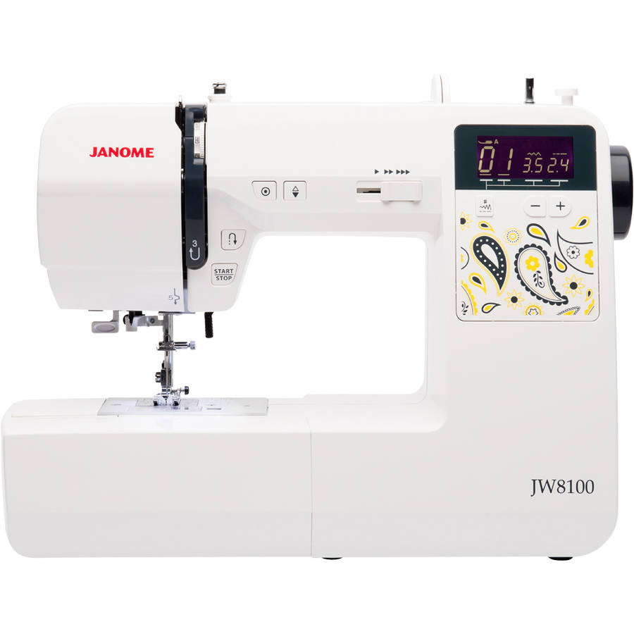 Janome JW8100 Fully-Featured Computerized Sewing Machine with 100 Stitches, 7 Buttonholes, Hard Cover, Extension Table and 22 Accessories