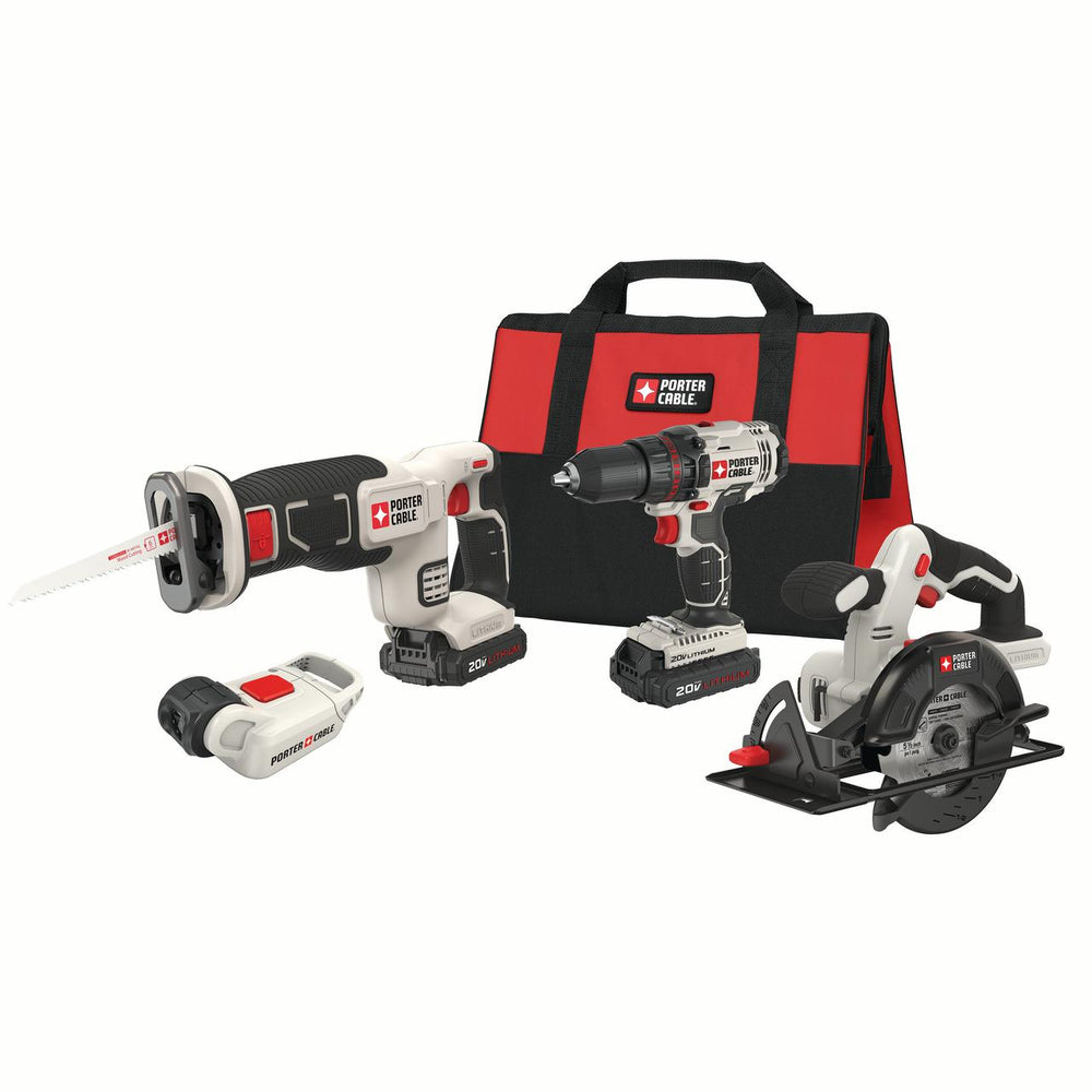 PORTER CABLE 20-Volt Max Lithium-Ion 4 Tool Combo Kit, PCCK616L4