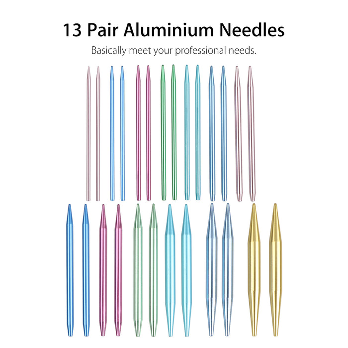 Aluminum Circular Knitting Needles Set, 13 Sizes Interchangeable Knit —