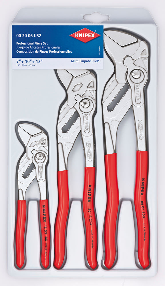 KNIPEX Tools 00 20 06 US2, Pliers Wrench 7.25, 10, and 12-Inch Set, 3-Piece