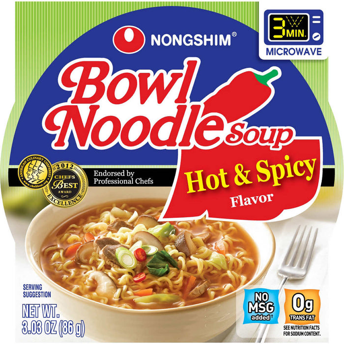 Nongshim Bowl Noodle Soup, Hot & Spicy, 3.03 oz, 18-count