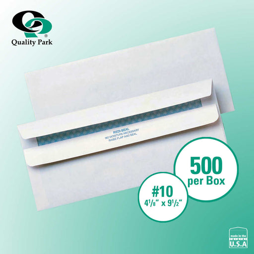 Quality Park Redi-Seal Security-Tint Windowless Envelopes 4-1/8" x 9-1/2" White, 500-count