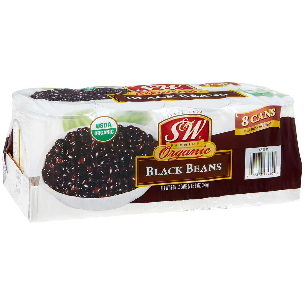S&W Organic Black Beans, 15 oz, 8-count