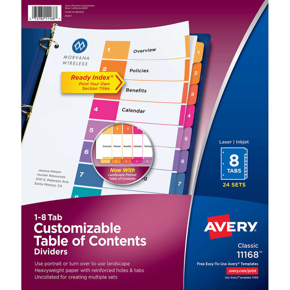 Avery Ready Index, Table of Contents Dividers, 8-Tab, 24-Sets