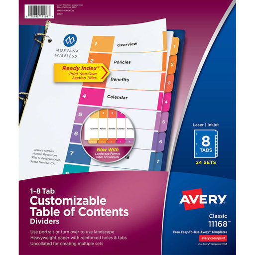 Avery Ready Index, Table of Contents Dividers, 8-Tab, 24-Sets