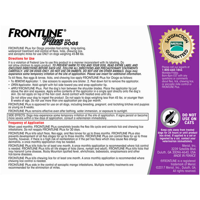 Frontline Plus Dog 45-88 lb, 8 Single Doses