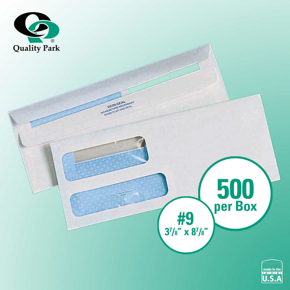 Quality Park Redi-Seal Security-Tint Double Window Envelopes 3-7/8" x 8-7/8" White, 500-count