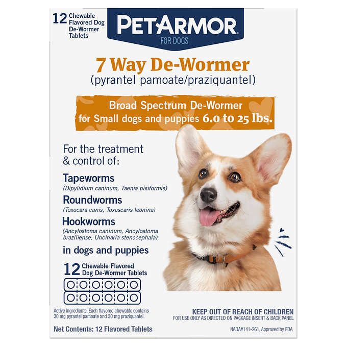 PetArmor 7 Way Chewable De-Wormer for Puppies and Small Dogs, 12-count