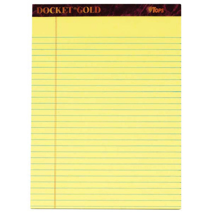 TOPS Docket Gold Legal Pad, 8-1/2 in. x 11-3/4 in., Canary, 12-count
