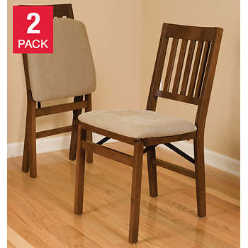 Stakmore Solid Wood Upholstered Folding Chair, Fruitwood, 2-pack