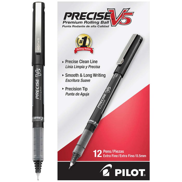 Pilot Precise V5 Stick Rollerball Pen, Extra Fine Point, Black, 12-count