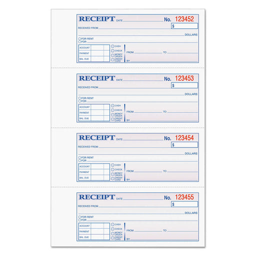 Tops Carbonless Three-Part Money/Rent Receipt Books,  2 3/4" x 7 1/8" 300-count