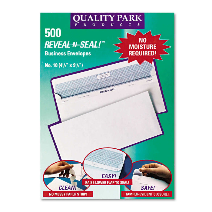 Quality Park Reveal-N-Seal Security-Tint Windowless Envelope 4-1/8" x 9-1/2" White, 500-count