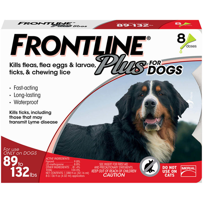 Frontline Plus Dog 89-132 lb, 8 Single Doses