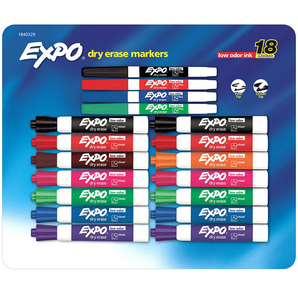 Expo Low Odor Dry Erase Markers, 18-count