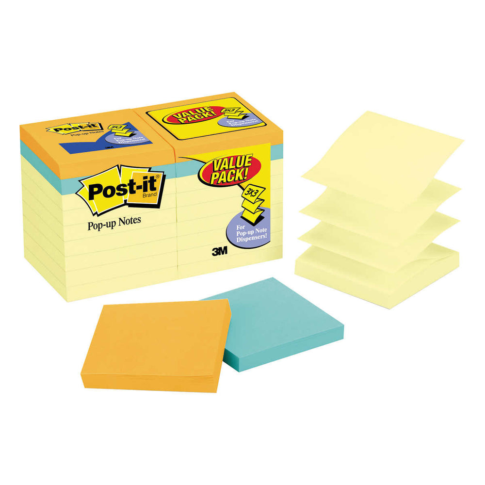 Post-it Pop-Up Notes, Canary Yellow, 3 x 3, 18-pack