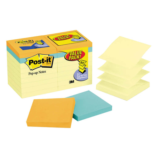Post-it Pop-Up Notes, Canary Yellow, 3 x 3, 18-pack
