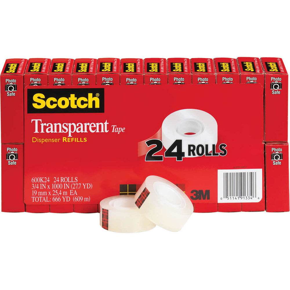 Scotch Transparent Tape 3/4" x 1000" Clear, 24-count