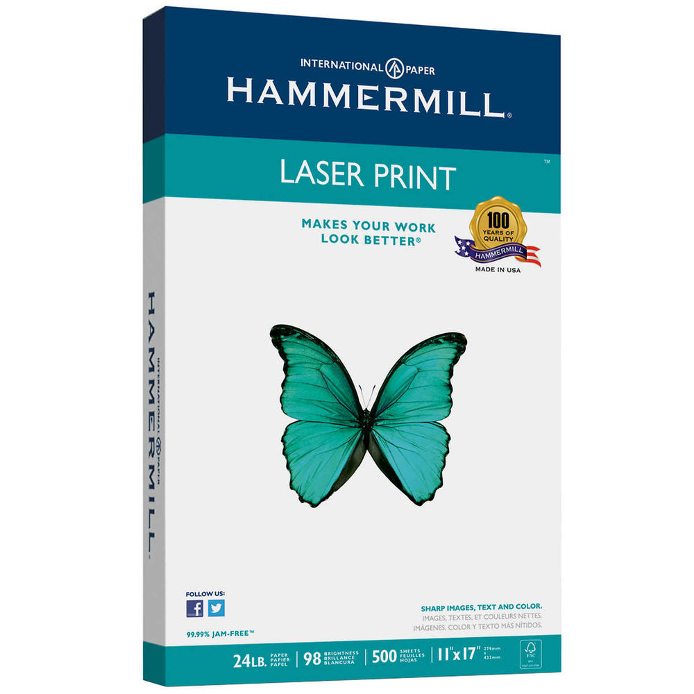 Hammermill Laser Print Office Paper, 11 inch x 17 inch, 24lb, 98-Bright, 500 sheets