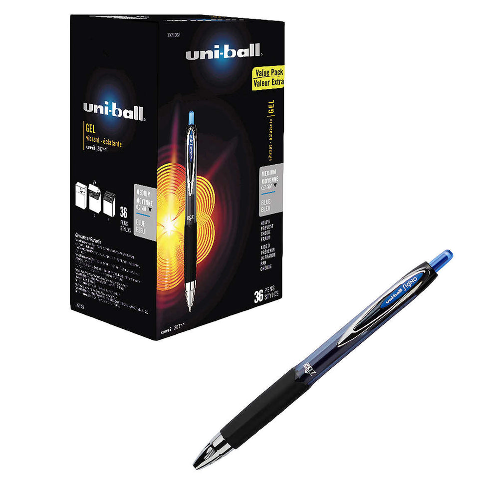 uni-ball Signo Gel 207 Rollerball Pen, Medium Point, Blue, 36-count