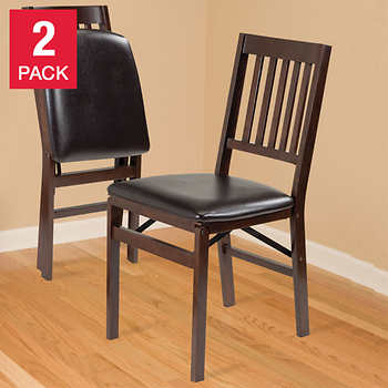 Stakmore Solid Wood Upholstered Folding Chair, Espresso, 2-pack