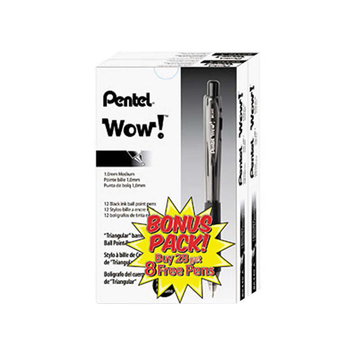 Pentel WOW! Retractable Ballpoint Pen, Medium Point, Black, 36-count