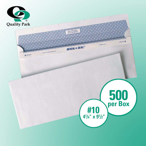 Quality Park Reveal-N-Seal Security-Tint Windowless Envelope 4-1/8" x 9-1/2" White, 500-count