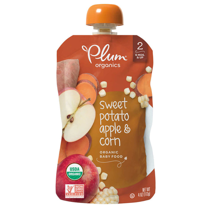 Plum Organics Stage 2 Apple & Broccoli and Peach, Banana & Apricot 2x12-count Variety Pack (Two Boxes)