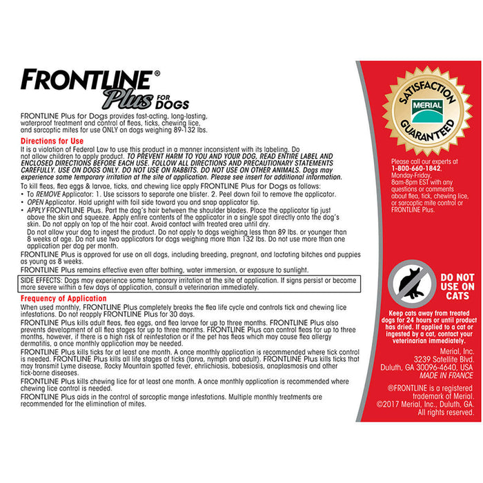 Frontline Plus Dog 89-132 lb, 8 Single Doses