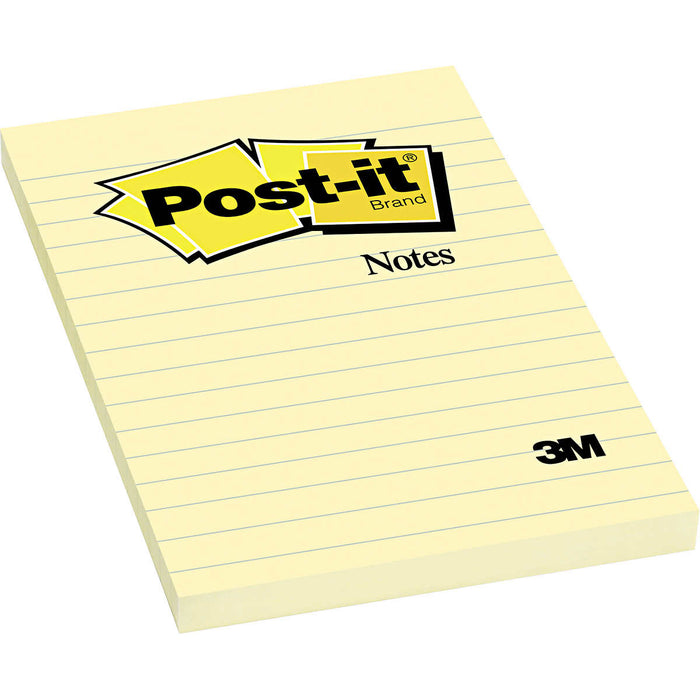 Post-it Notes, Canary Yellow, Lined, 4 x 6, 12-pack