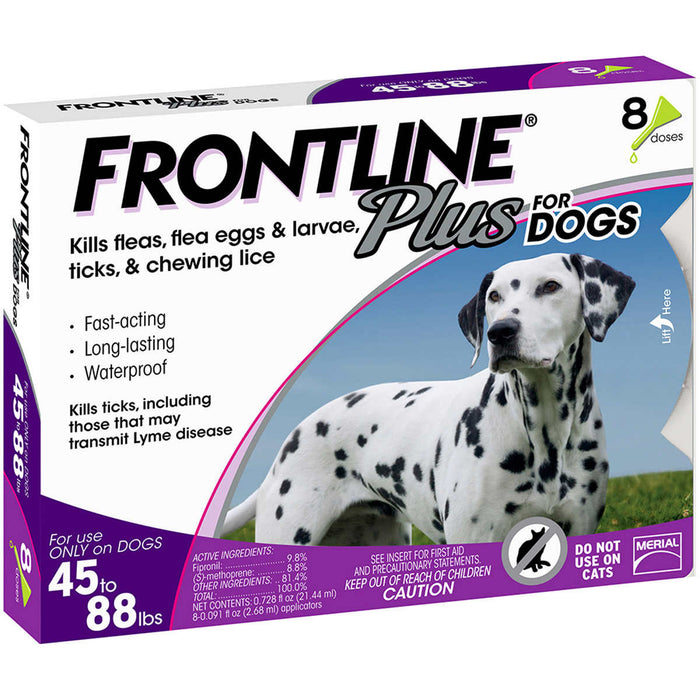 Frontline Plus Dog 45-88 lb, 8 Single Doses