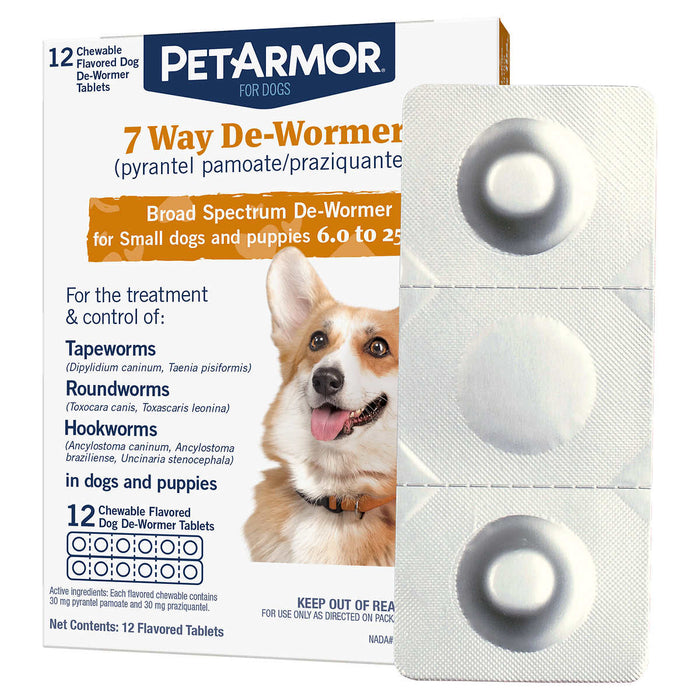 PetArmor 7 Way Chewable De-Wormer for Puppies and Small Dogs, 12-count