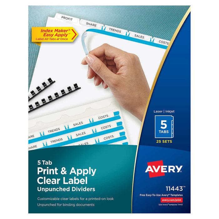Avery Index Dividers for Laser Clear 5-Tab 25-Set AVE 11443