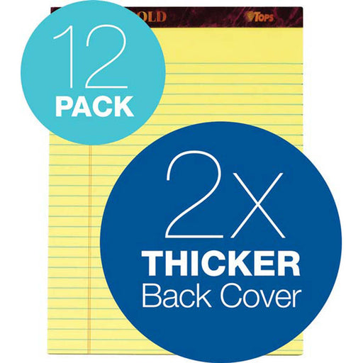 TOPS Docket Gold Legal Pad, 8-1/2 in. x 11-3/4 in., Canary, 12-count