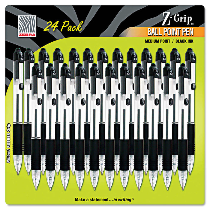 Zebra Z-Grip Retractable Ballpoint Pen, Medium Point, Black, 24-count